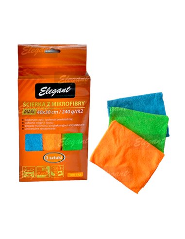 Тряпка Микрофибра Elegant (3 шт.) голубая+зелен.+оранж. (30х40см)