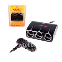 Прикуриватель переходник Voin 3 вых. + 1USB 1000mA 12/24V
