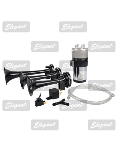 Сигнал звуковий повітряний 3 труби 12V (чорний) Elegant (100 746)