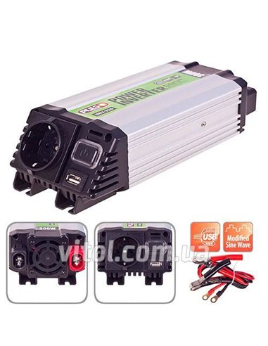 Перетворювач напруги PULSO 12V-220V 300W USB-5VDC2.0A мод хвиля клеми (IMU-320)