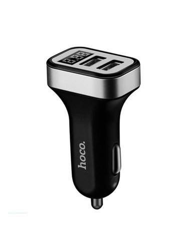 Зарядний пристрій в прикурювач 2 USB Hoco Z3 3.1 A вольтметр Black