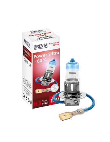 Лампа Brevia H3 12V 55W PK22s Power Ultra+60% CP