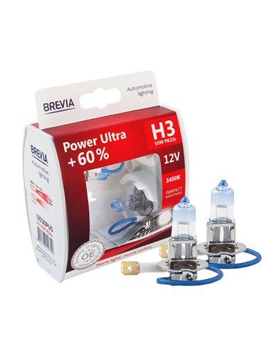 Лампа Brevia H3 12V 55W PK22s Power Ultra+60% 2шт. коробка