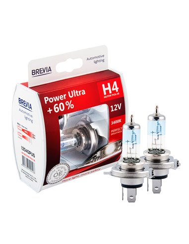 Лампа Brevia H4 12V 60/55W P43t Power Ultra +60% 2шт. коробка