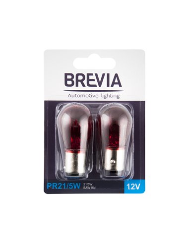 Лампа Brevia  авто США PR21/5W 12V 21/5W BAW15d RED blister 2шт. (12327B2)
