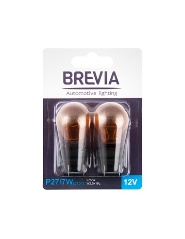 Лампа Brevia  авто США P27/7W (3157) 12V 27/7W W2.5x16q AMBER blister  2шт. (12340B2)
