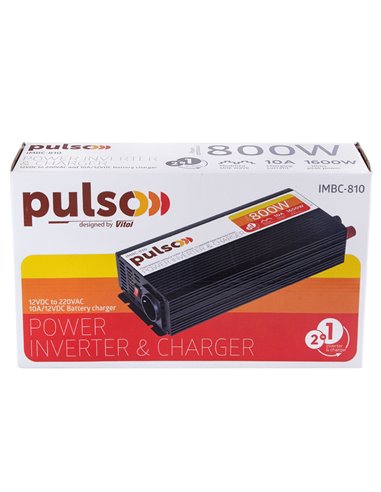 Перетворювач напруги PULSO+заряджання 12V-220V/800W/10A 2в1