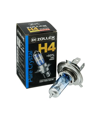 Лампа Zollex H4 12V 60/55W Pure crystal +50% (Blue-White)